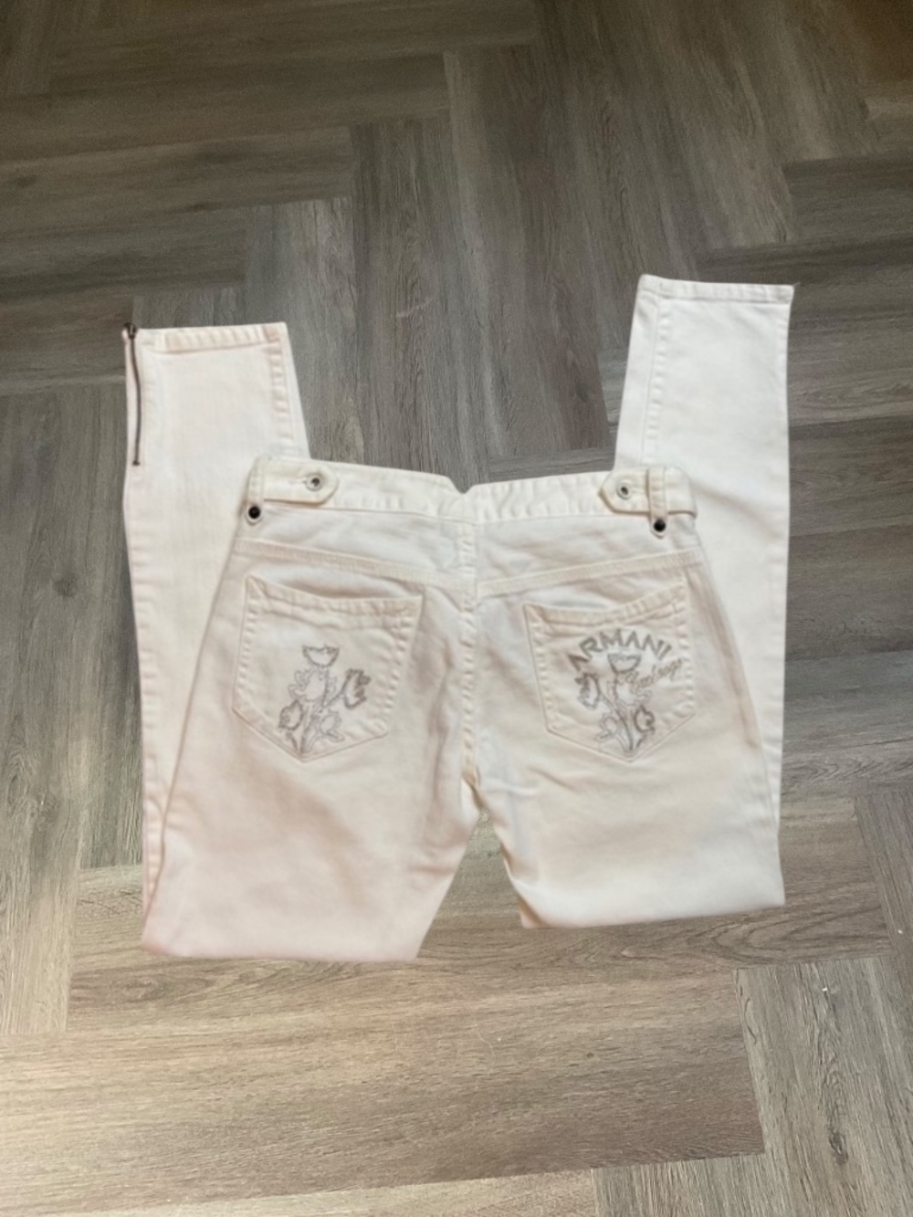 Y2K Armani Exchange Rhinestone Skinny Ankle Zip Denim Jeans Womens 2 White 2000s